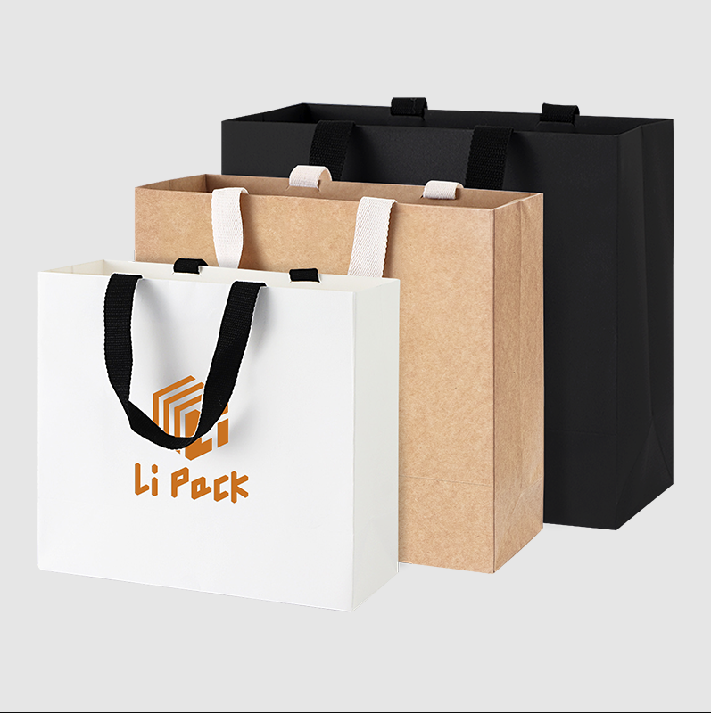 White Paper Bags of Kraft Paper with Handles for Gift Bags Bulk Customization