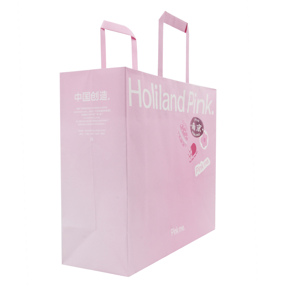 Lipack Custom Pink Color Kraft Paper Bags with Logo Print