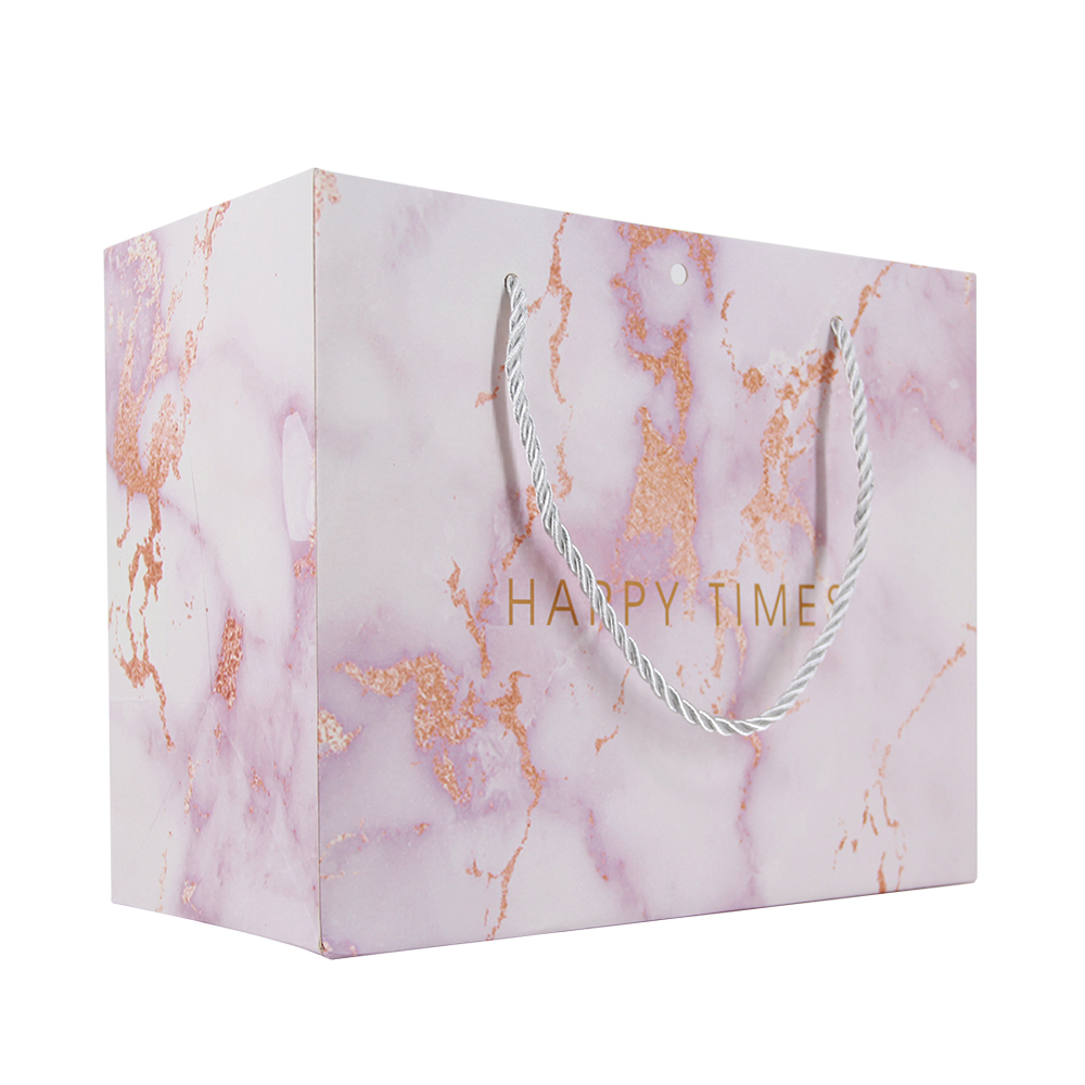 Lipack Pink Marble Effect Boutique Paper Bag with Your Logo for Packaging