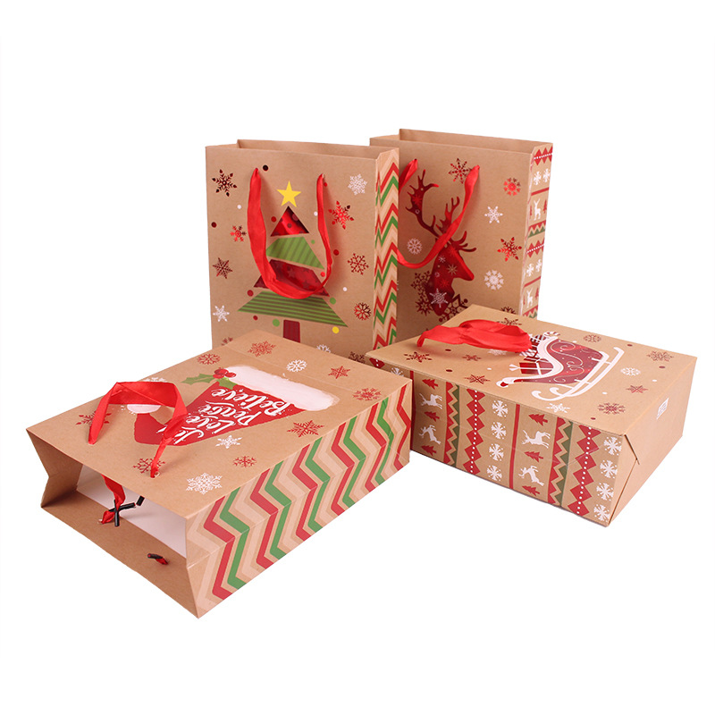 Lipack Multicolor Christmas Paper Bag for Gift with Ribbon