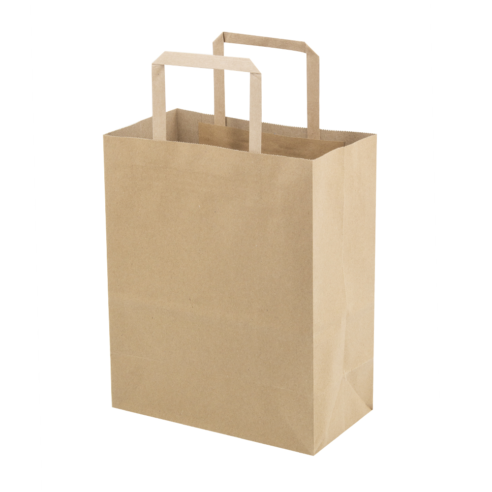 Lipack Recyclable Kraft Brown Food Paper Bag with Flat Paper Handle