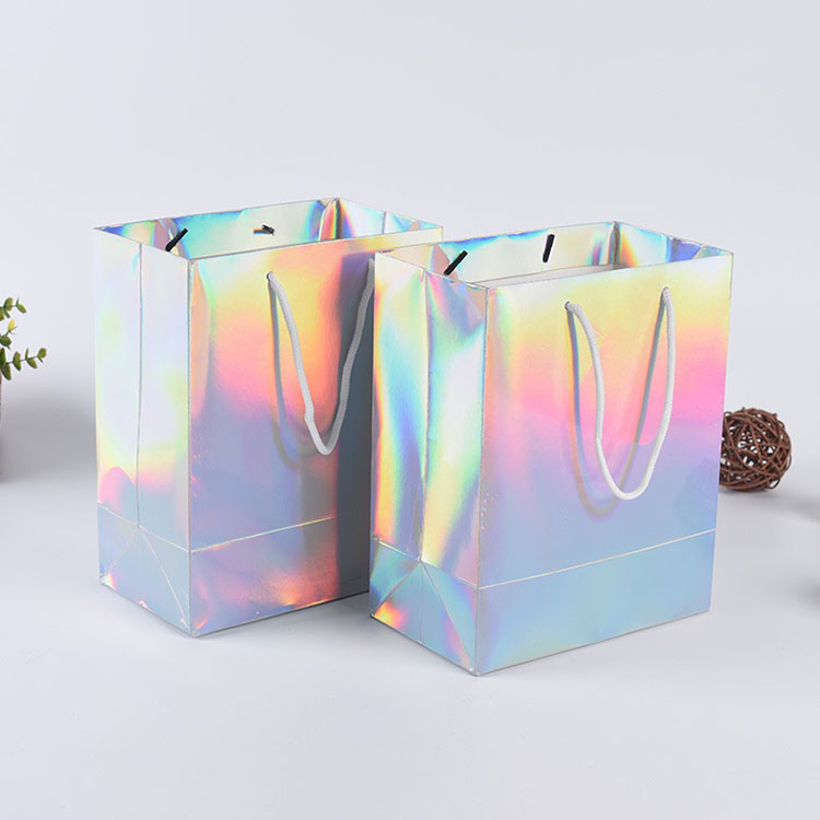 Lipack Custom Design Irridescent Holographic Paper Shopping Bag with Your Logo