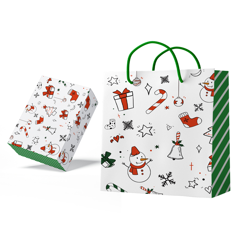 Lipack Custom Printed Biodegradable Christmas Gift Packaging Kraft Paper Bag And Box