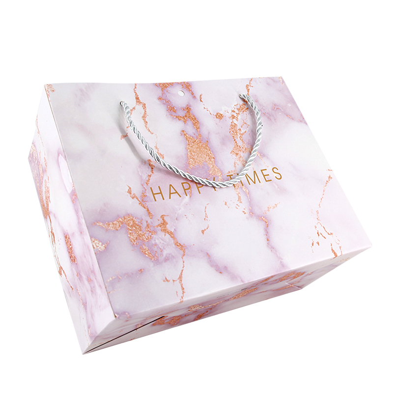 Lipack Pink Marble Effect Boutique Paper Bag with Your Logo for Packaging